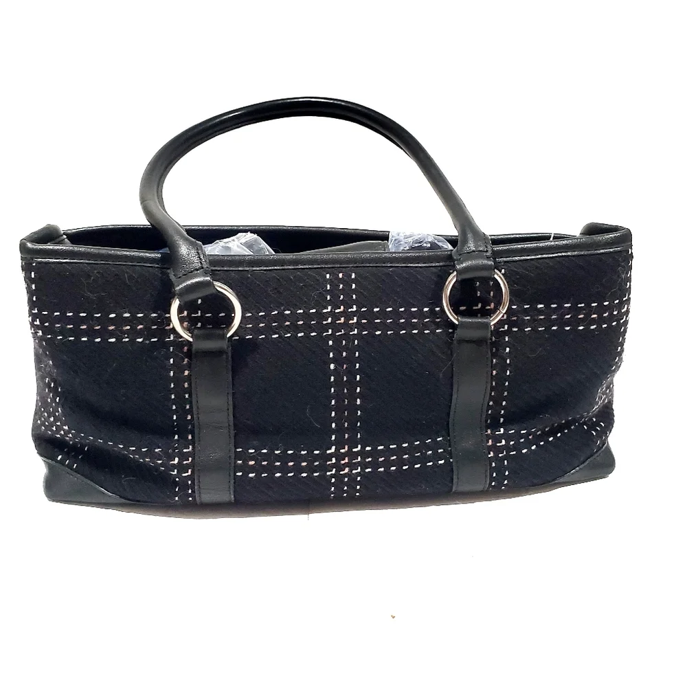 Ann Taylor LOFT Black Baguette Double Handle Bag Shoulder Bag Purse Handbag EUC - Picture 2 of 13
